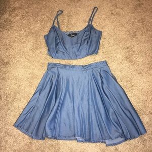 Two piece denim looking skirt and top